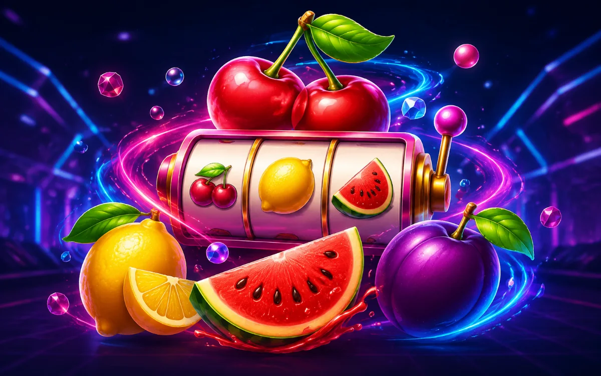 Colourful fruit reels arranged like a playful constellation